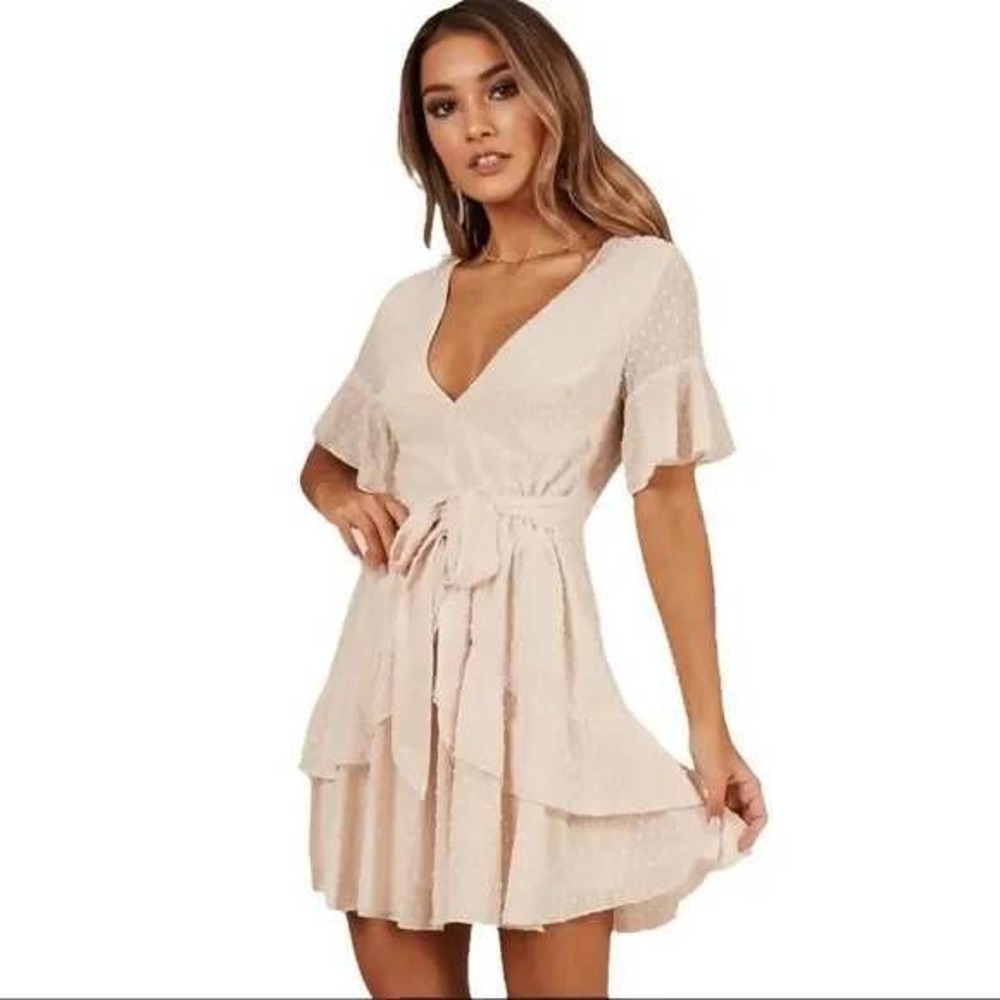 Showpo Womens Mini Dress 6 Swiss Dot Ruffle Cottagecore Coquette Romantic Easter